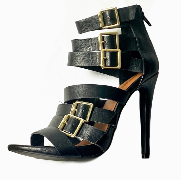 Multiple Straps Stiletto Heel Black Sandals Size 8 - Picture 6 of 12
